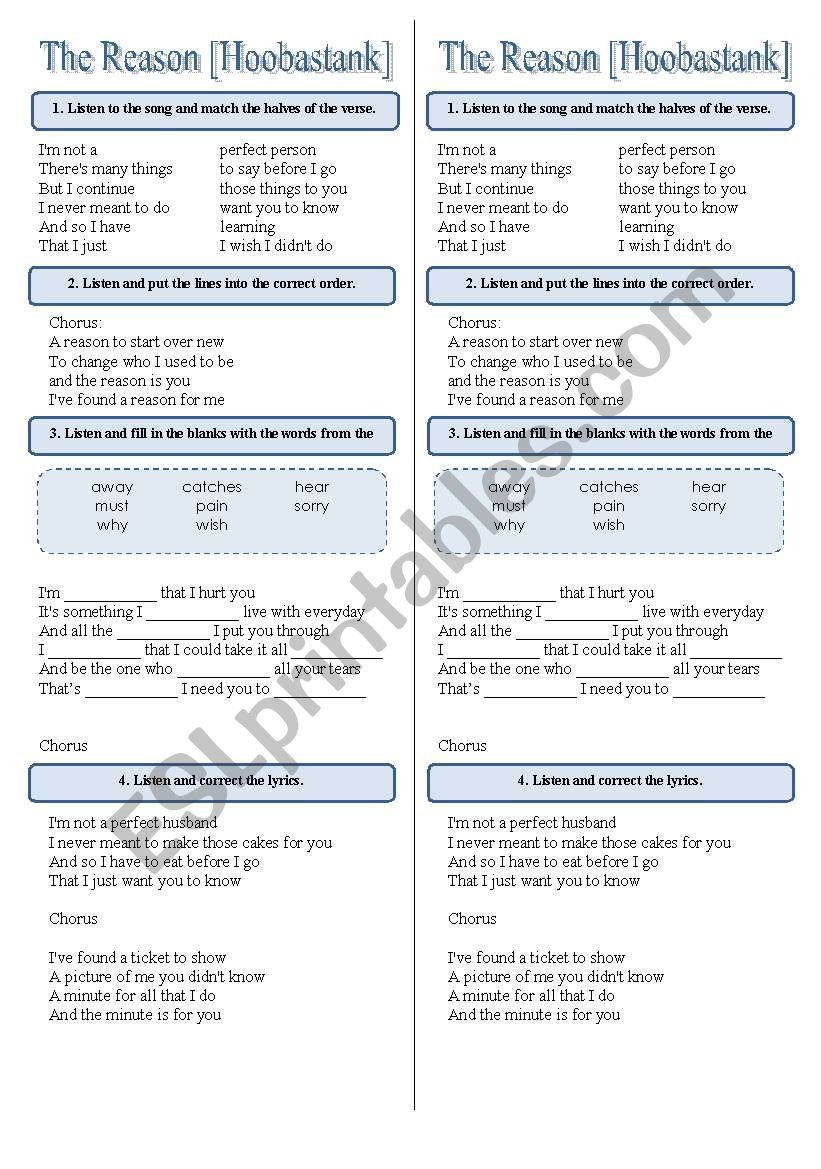 Song!!! The Reason [Hoobastank] - Printer-friendly version included